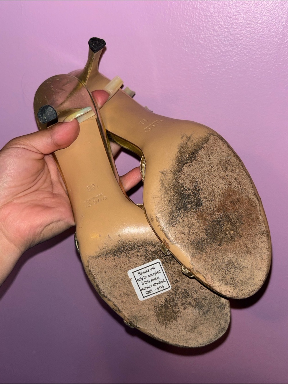 Gucci Metallic Gold Leather Slip-On Mules with Double G - Picture 5 of 6